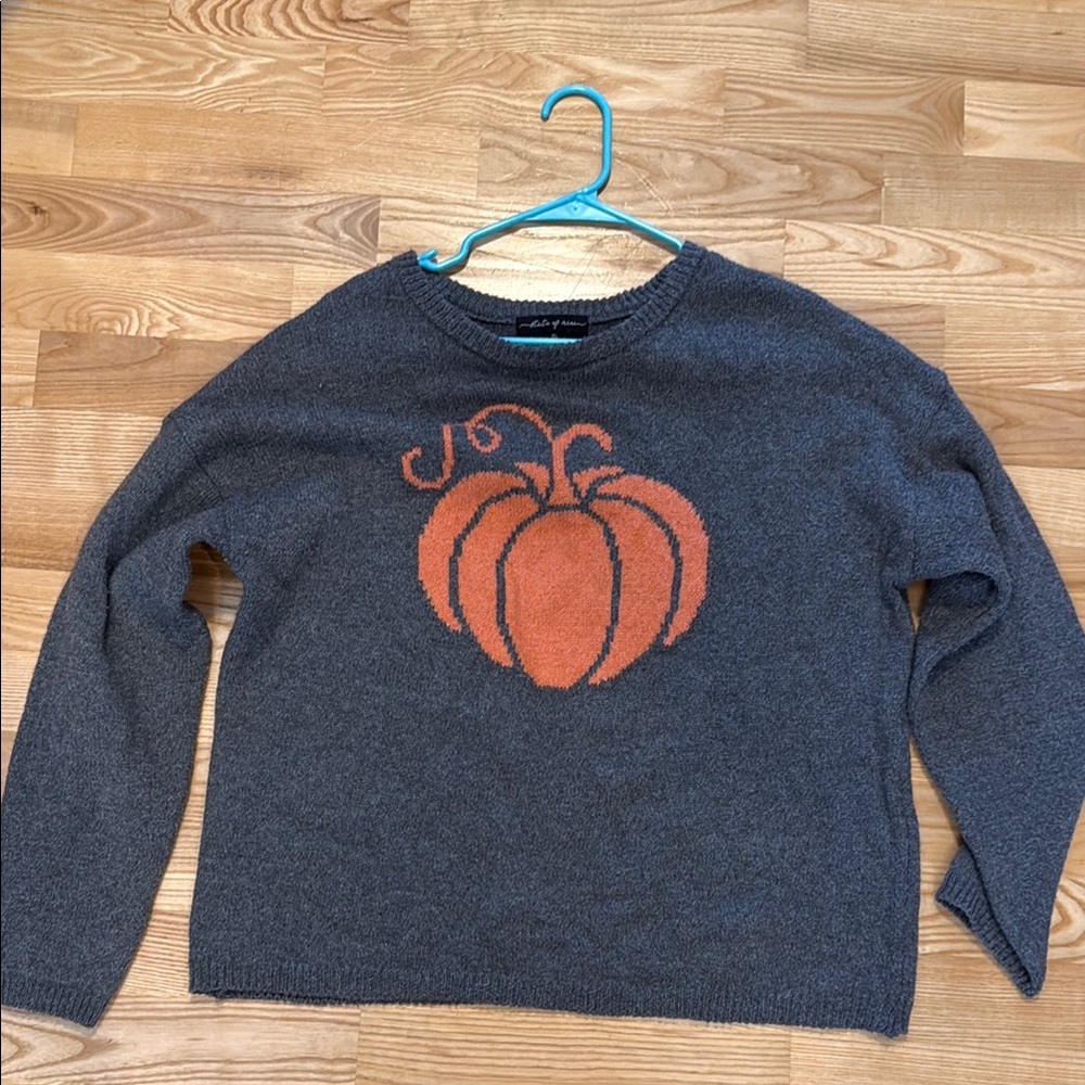 State of Mind Gray and Orange Crew Neck Sweater